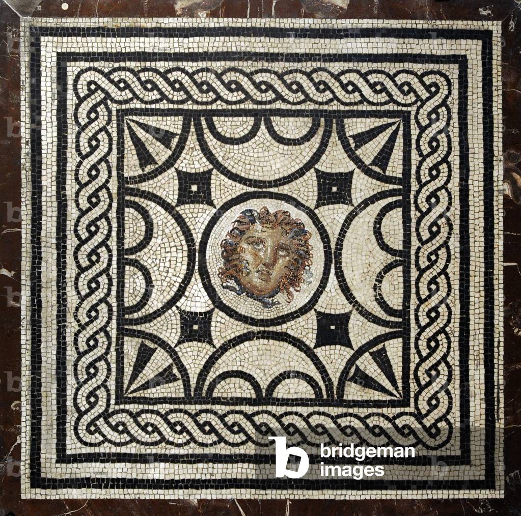 Roman mosaic, Emblem with head of Medusa, From Pompeii, House of the Vestals (VI, 1,7), Italy