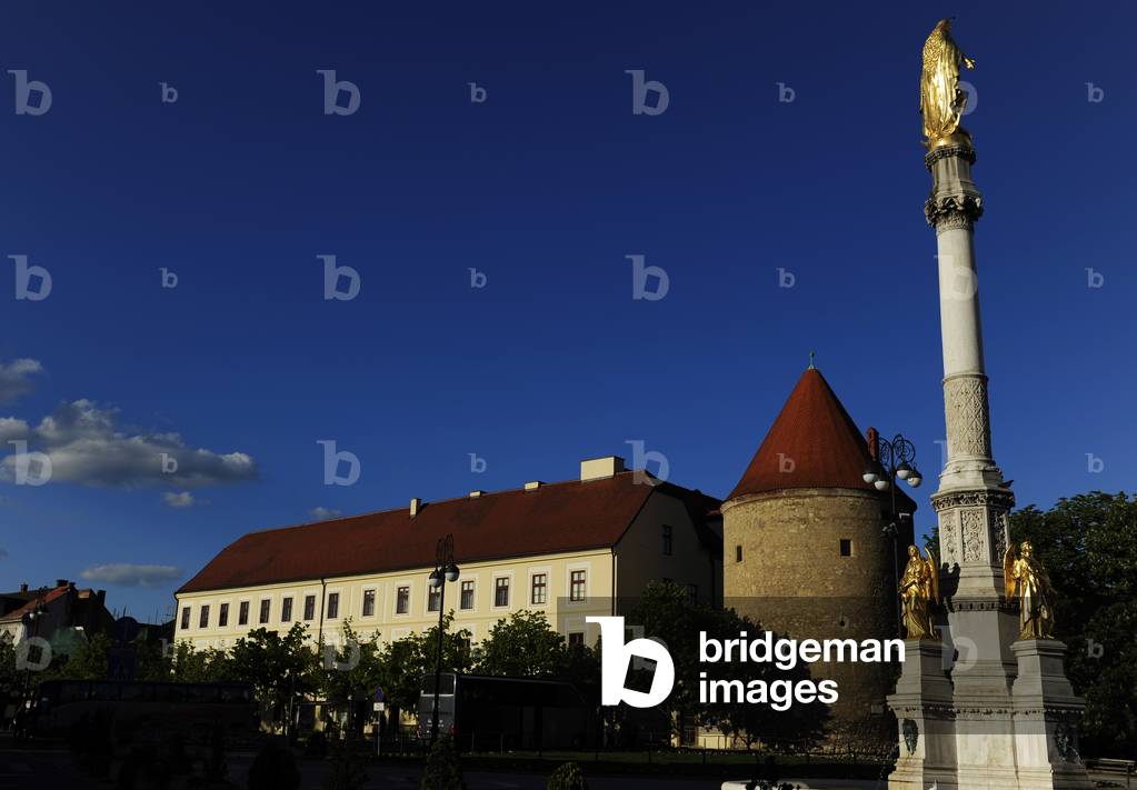 Croatia. Zagreb. Kaptol Square and Holy Mary's column with angels and fountain.
