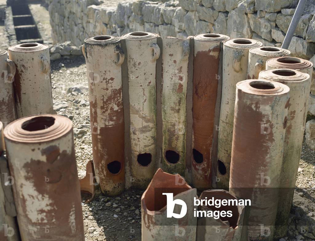 Spain, Catalonia, City of Empuries, Greek Neapolis, Ancient water filtration pipes, 3rd century BC (photo)