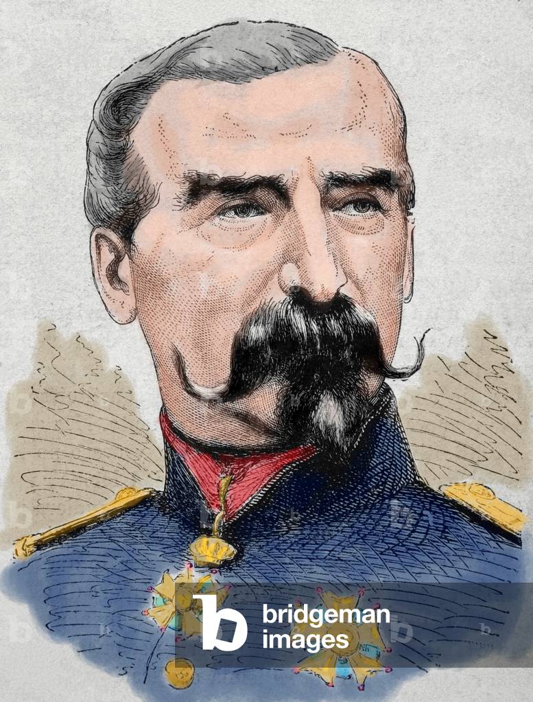 General Legrand (died. 1870). Died in the Battle of Borny. Engraving. Colored.