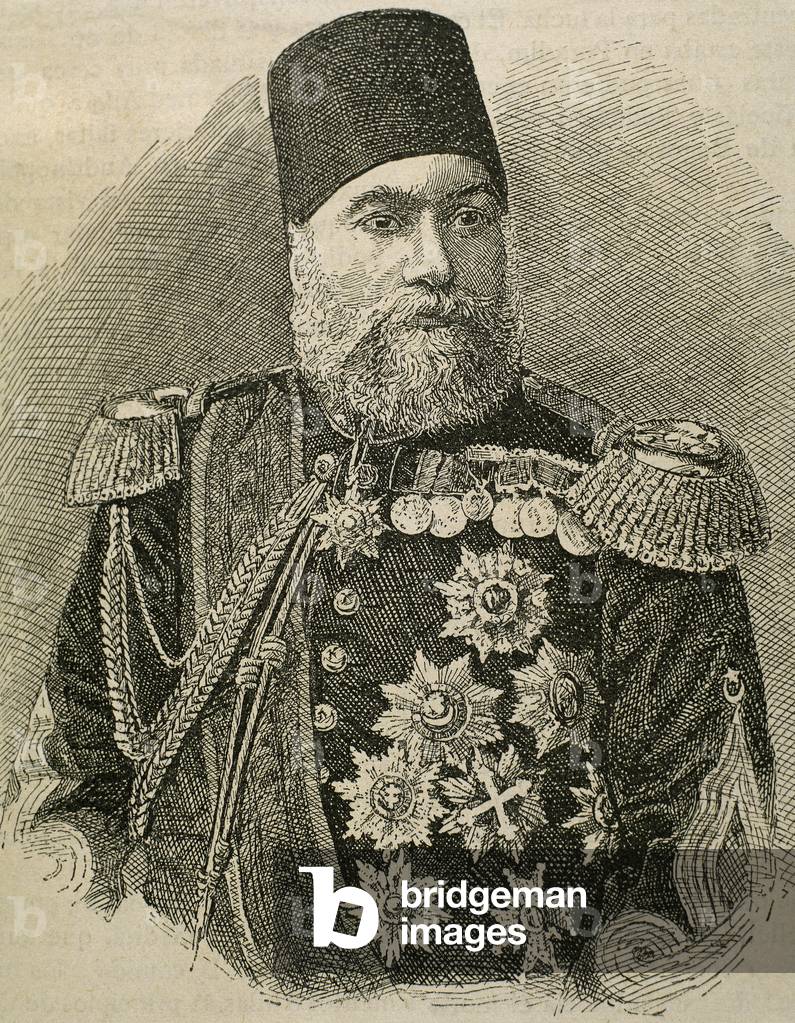 Portrait of Osman Nuri Pasha, (1832-1900), Ottoman Turkish field marshal (engraving)