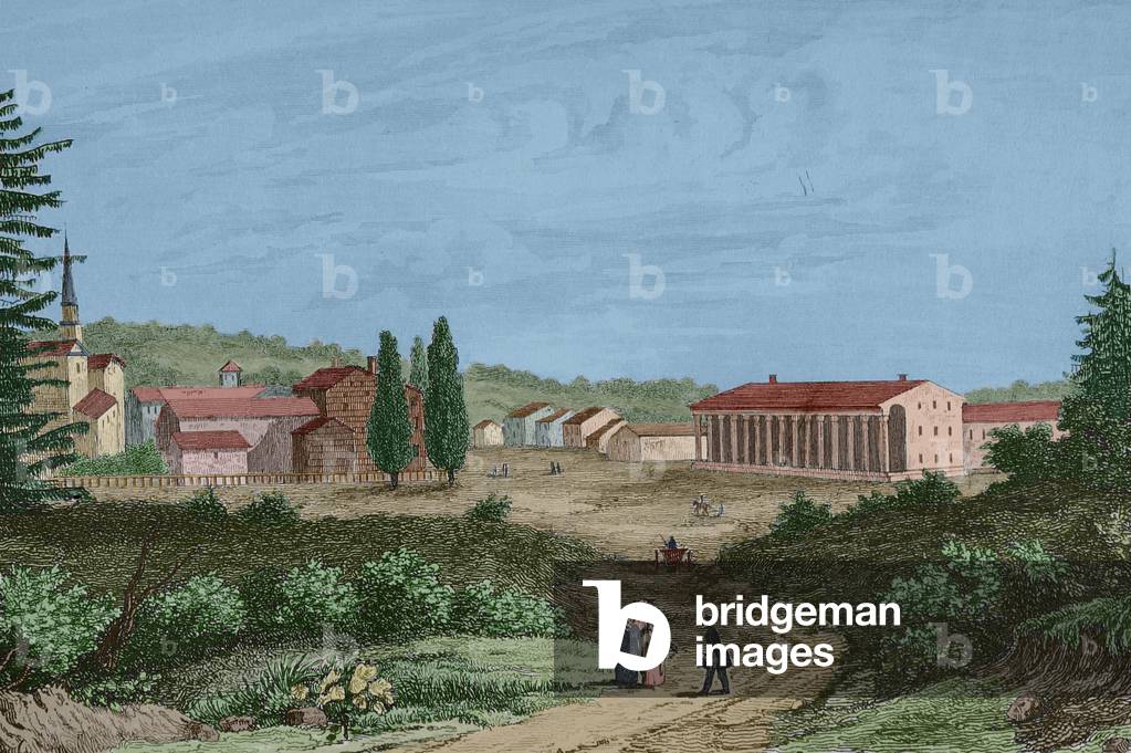 View of Saratoga city. Engraving, 19th century