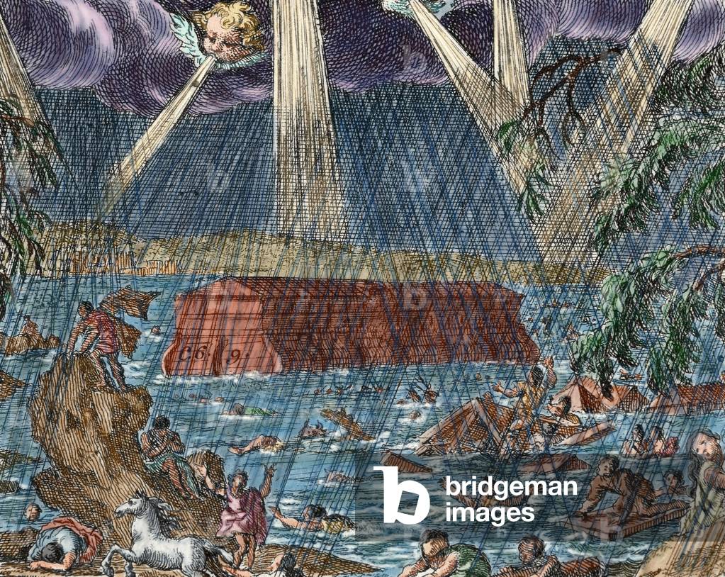 The Deluge. Noah's Ark (coloured engraving)