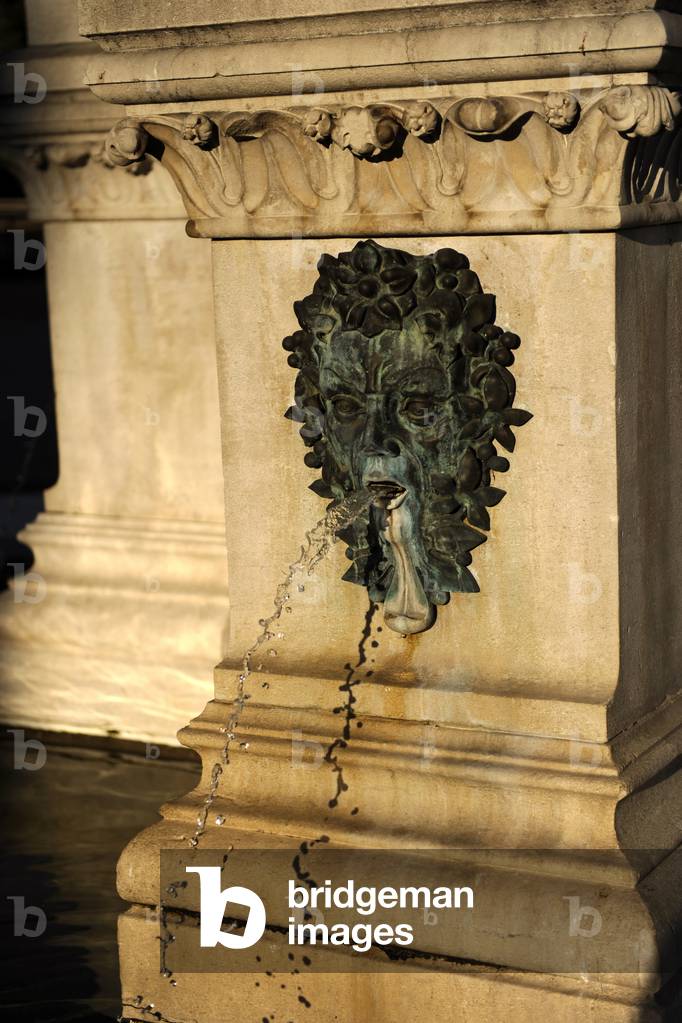 Croatia. Zagreb. Holy Mary's column with angels and fountain. Pipe fountain. Detail. Kaptol Square.