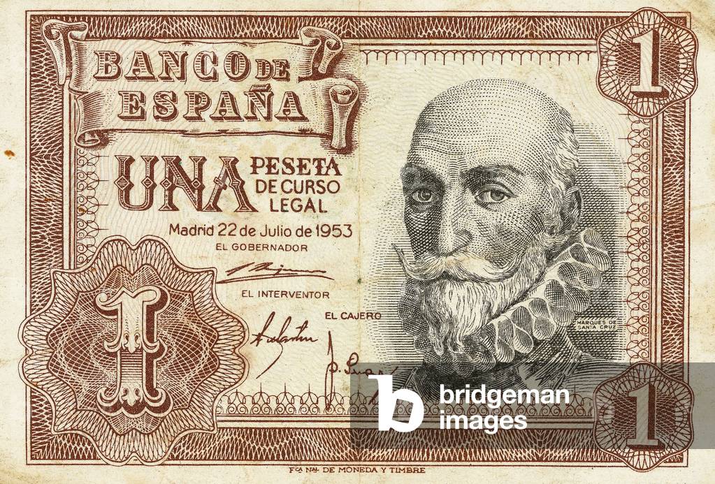 Bill of a one peseta. 1953. Spain.