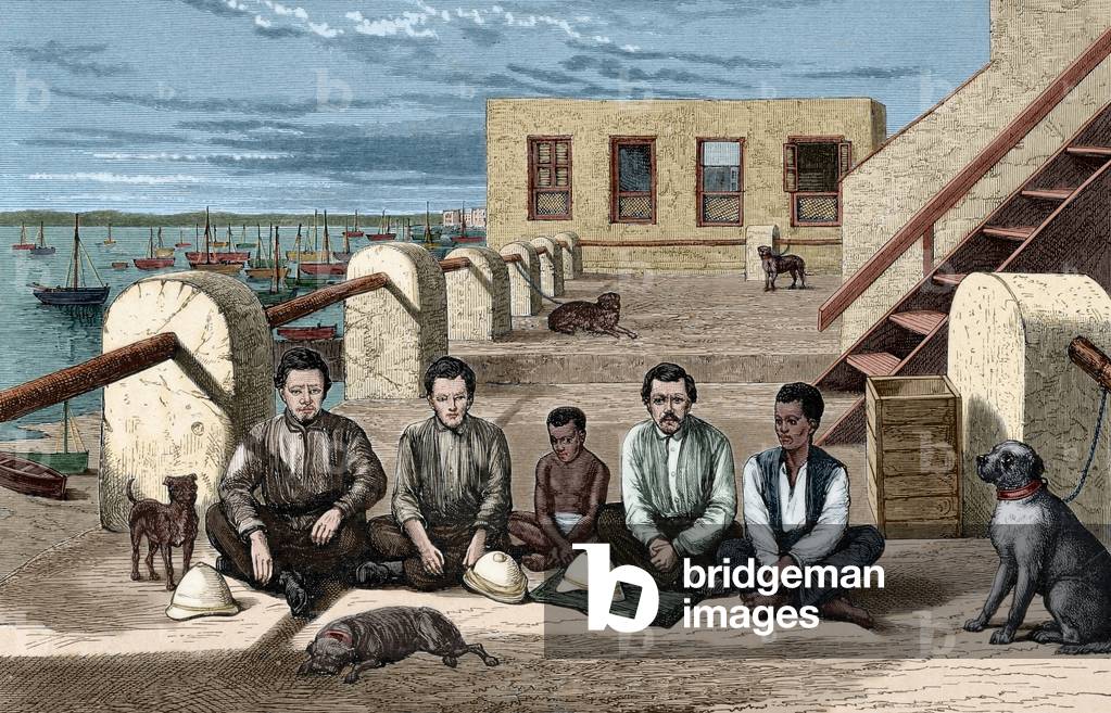 Africa. Francisco Pocok, Federico Barker, a boy from Zanzibar, Eduardo Pocock and Kalulu. Later colouration.