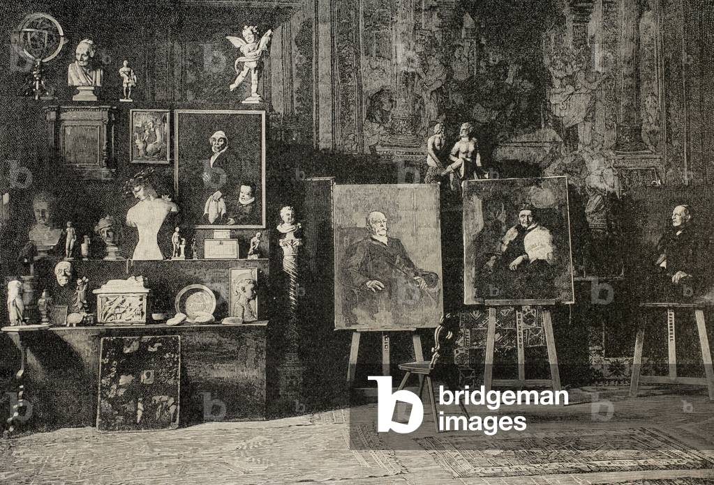 Franz von Lenbach (1836-1904). German painter. Painter Workshop. Engraving