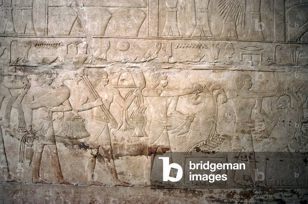 Polychrome relief depicting offering bearers, Mastaba of Mereruka, Saqqara, Egypt