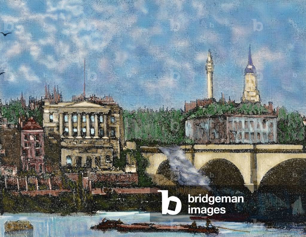United Kingdom. London Bridge (colour engraving)
