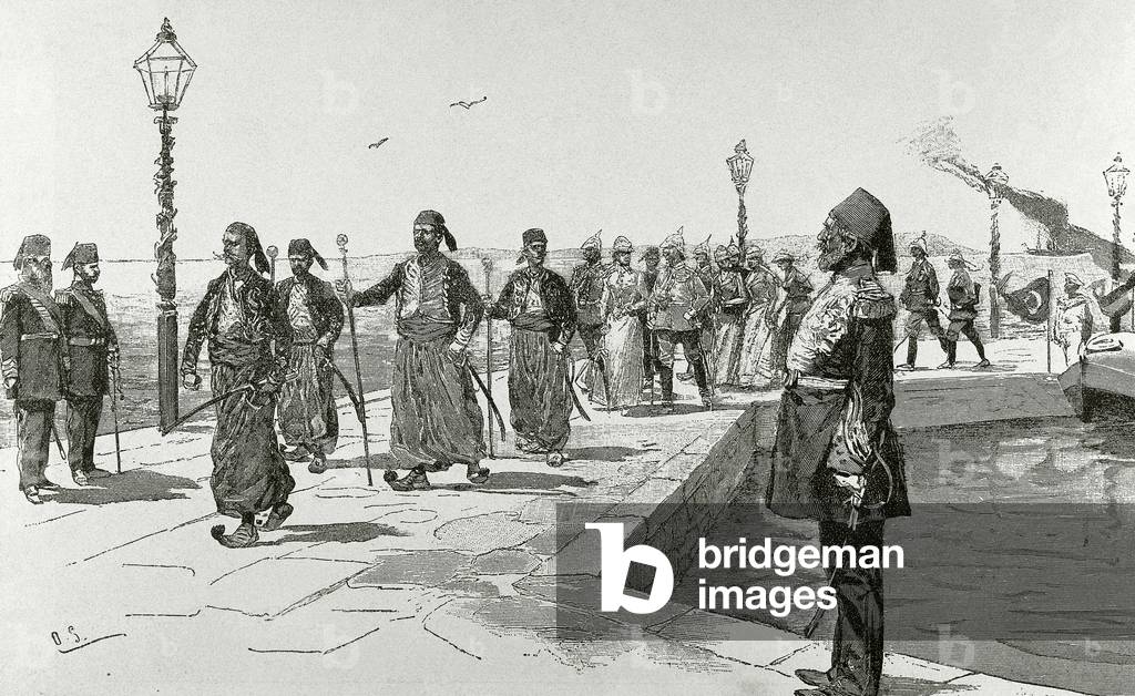 Haifa, Reception of German dignitaries by the general and politician Mustafa Kemal Ataturk (engraving)