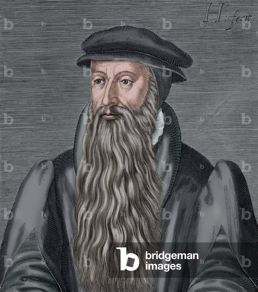 John Knox (1514-1572). Engraving. coloured.