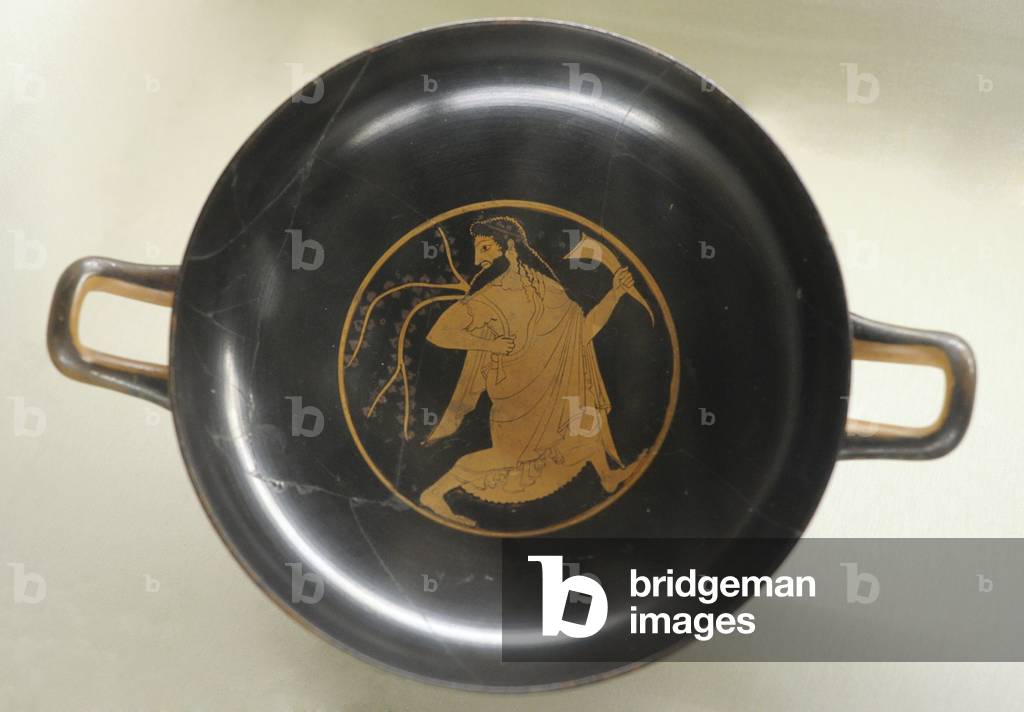 Greek art. Red-figure drinking-cup: Dionysus. Clay. Attica, c. 520 BC. Hermaios Painter.