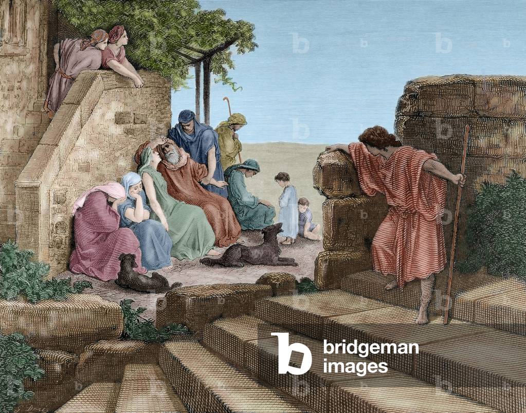 New Testament. Parable of the Prodigal Son. Engraving. coloured.