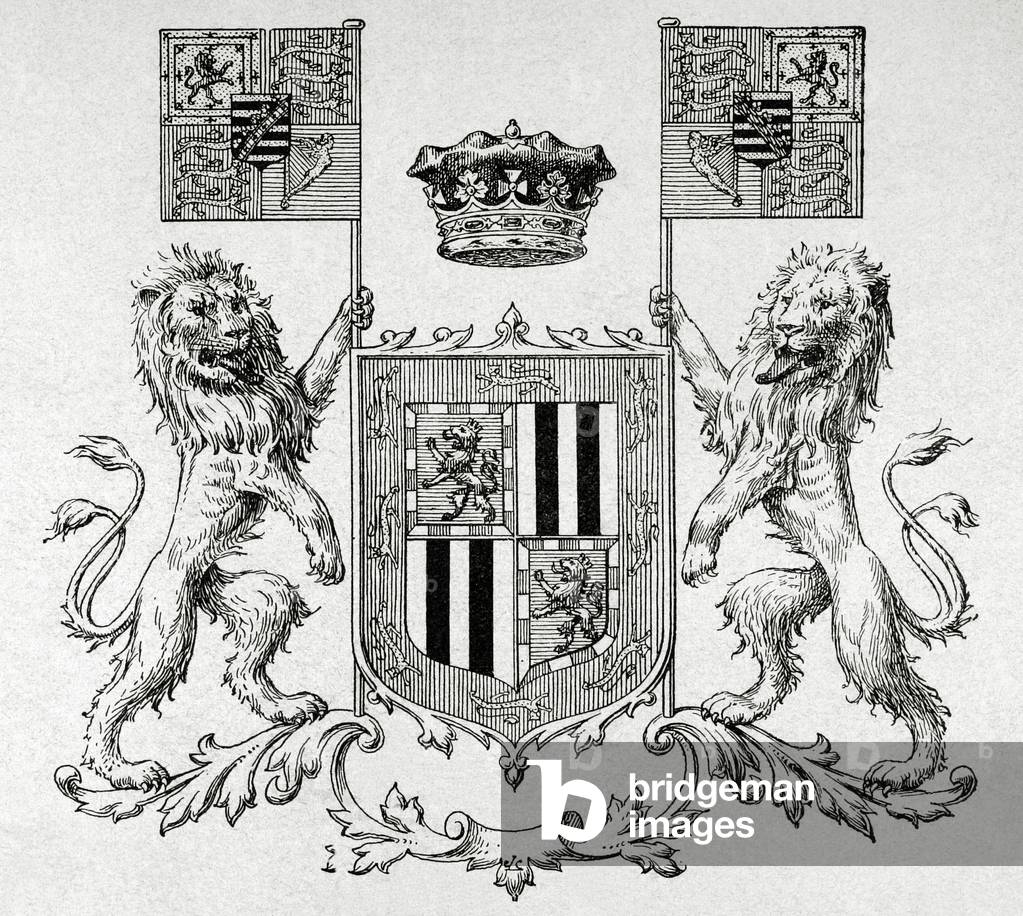 Victoria Eugenie of Battenberg, Coat of arms (engraving)