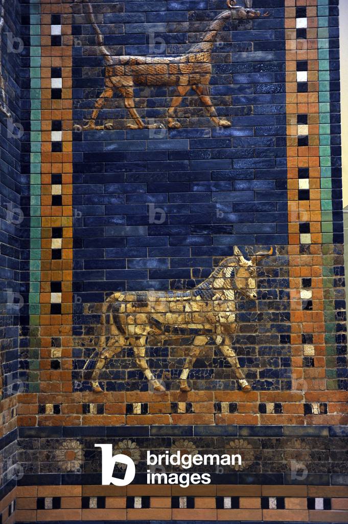 Ishtar Gate. The eight gate of the inner wall of Babylon. Built in 575 BC by order to Nebuchadnezzar II. Reconstructed in 1930. Detail. Pergamon Museum. Berlin. Germany.