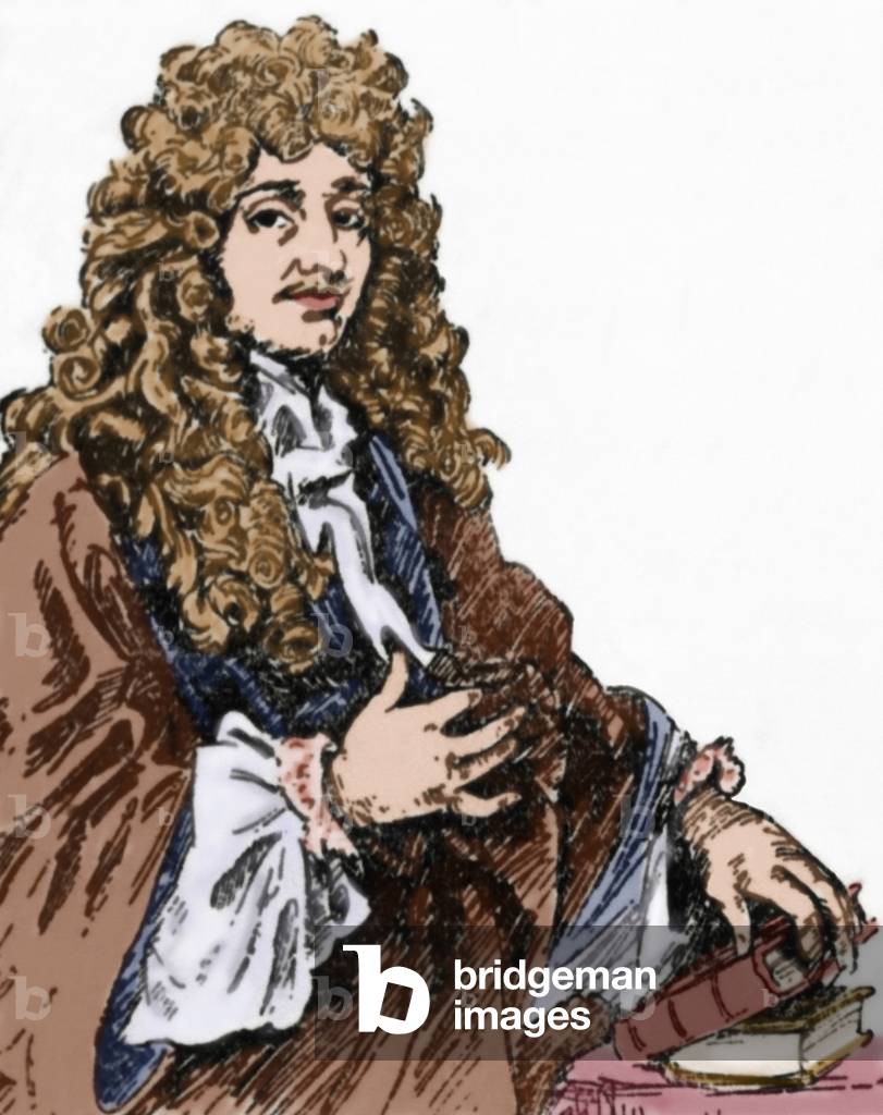 Christiaan Huygens (1629-1695). Portrait (coloured engraving)