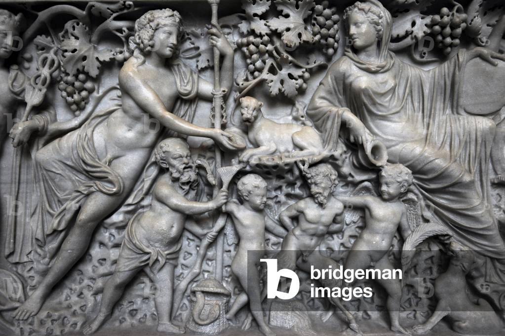 Roman Art. Sarcophagus with Dionysus and Ariadne. Detail. Marble. C. 200 A.C. From Vigna Casali, Rome. Carlsberg Glyptotek Museum. Copenhagen. Denmark.
