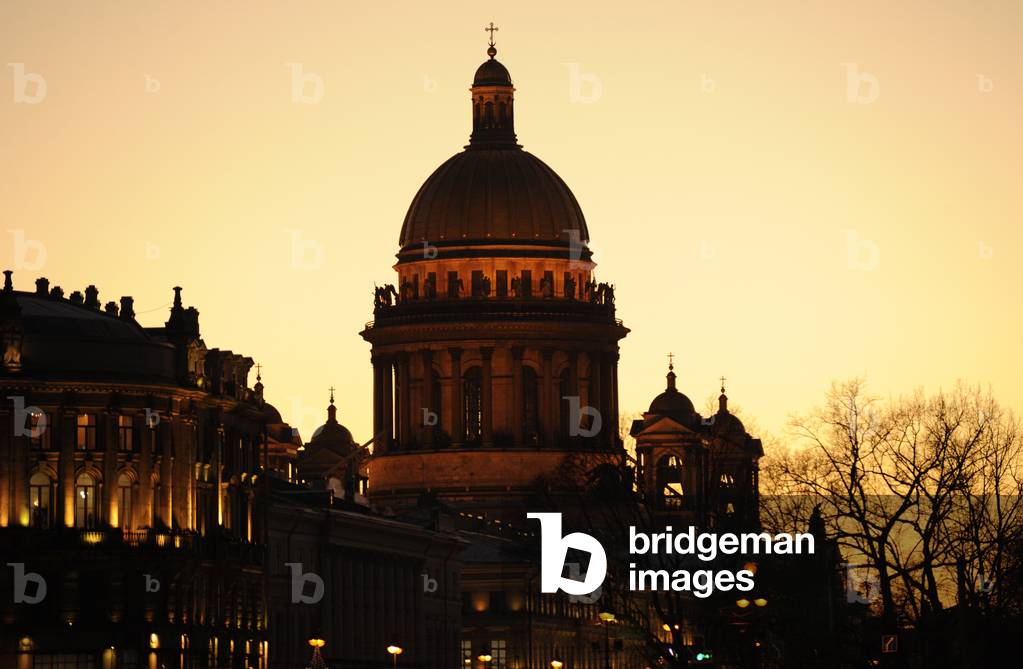 Russia. Saint Petersburg. View at dusk Saint Isaac's Cathedral. Russian Orthodox. Architec Auguste de Montferrand. Neoclassical style. 1818-1858.
