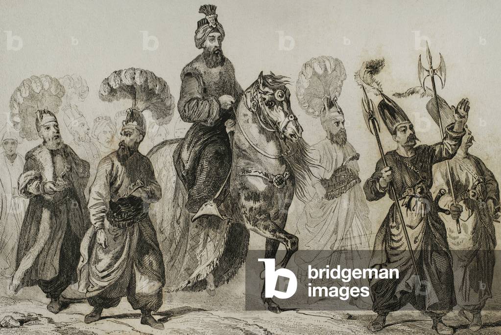 Ottoman Sultan going to the mosque. Turkey. 1840 (Engraving)