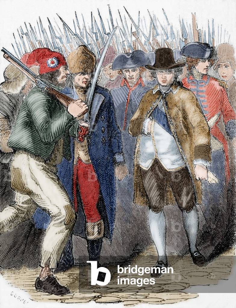 Return of Louis XVI to Paris after his arrest at Varennes after his escape attempt. June 25, 1791. Engraving. coloured.