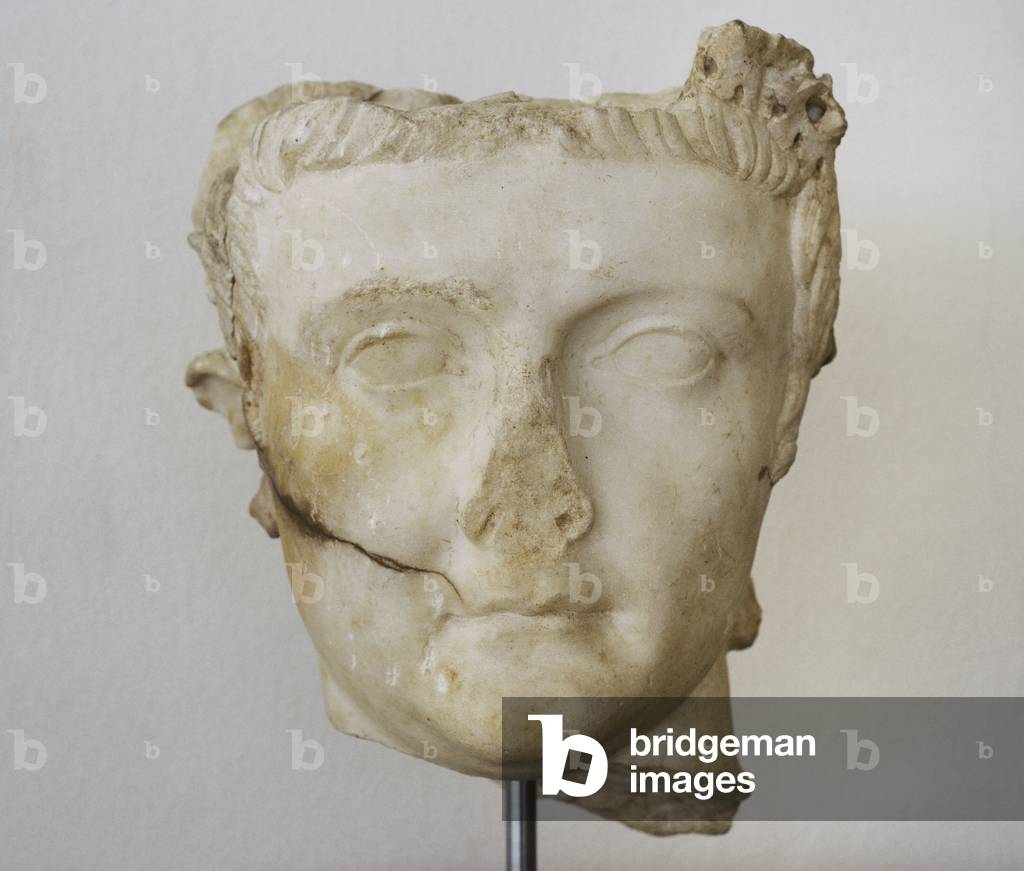 Tiberius (42 BC-37 AD), Roman emperor, Portrait with civic crown, 1st century AD, Tarragona, Spain