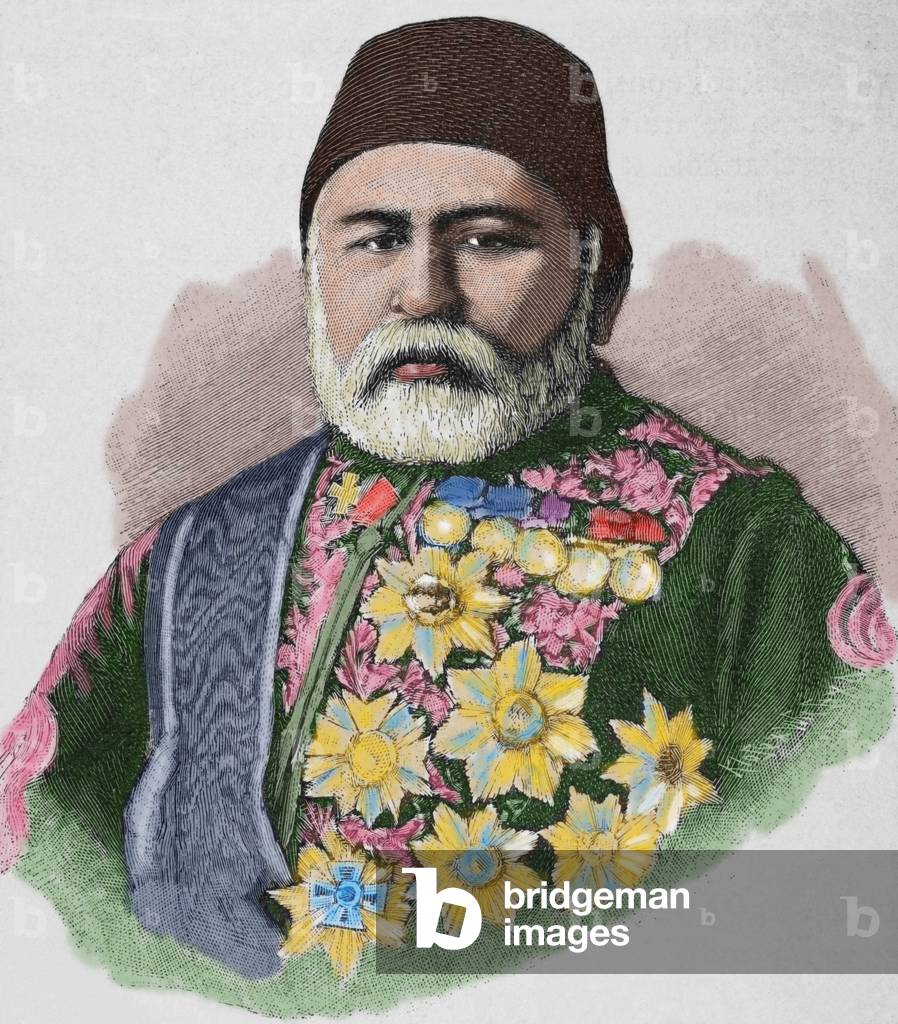 Hussein Awni pasha (1819 1876). Was a Turkish general and statesman. Engraving. Colored.