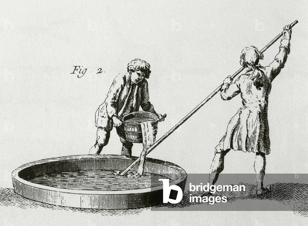 Soap factory, Mixing process, 18th century, Encyclopedie by Diderot et d'Alembert (engraving)