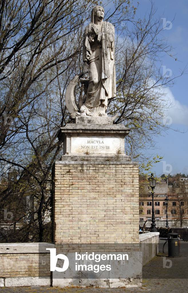 Statue decorating the bridge, Milvian bridge over the Tiber riber, Rome, Italy