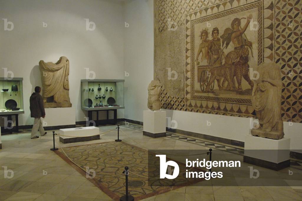 Roman Art Room from the Archaeological Museum of Seville, with 3rd century BC mosaic of Bacchus, from Ecija, Andalusia, Spain (photo)