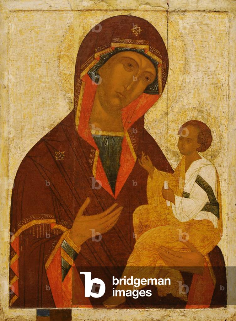 Russian icon depicting Mother of God Gruzinskaya, Novgorod School, First half of 16th century