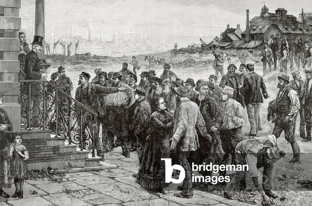 Labor movement - The strike in Belgium, 1886 (engraving)