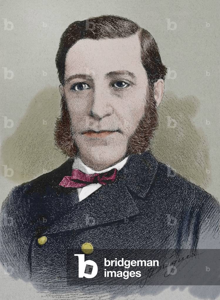 Casto Secundino Maria Mendez Nun?ez (1824-1869), Spanish military naval officer, Portrait by J, Diegues, Engraving, Coloured