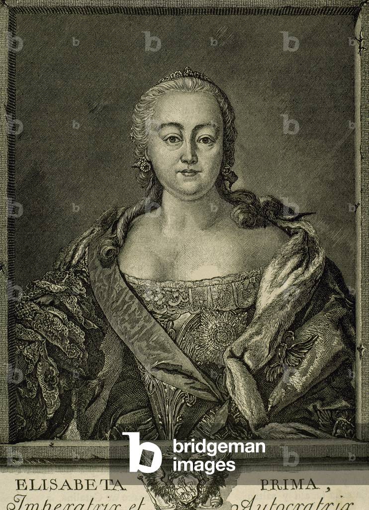 Elizabeth of Russia or Elizavea Petrovna (1709-1762). Empress of Russia from 1741-1762. Engraving. Portrait.