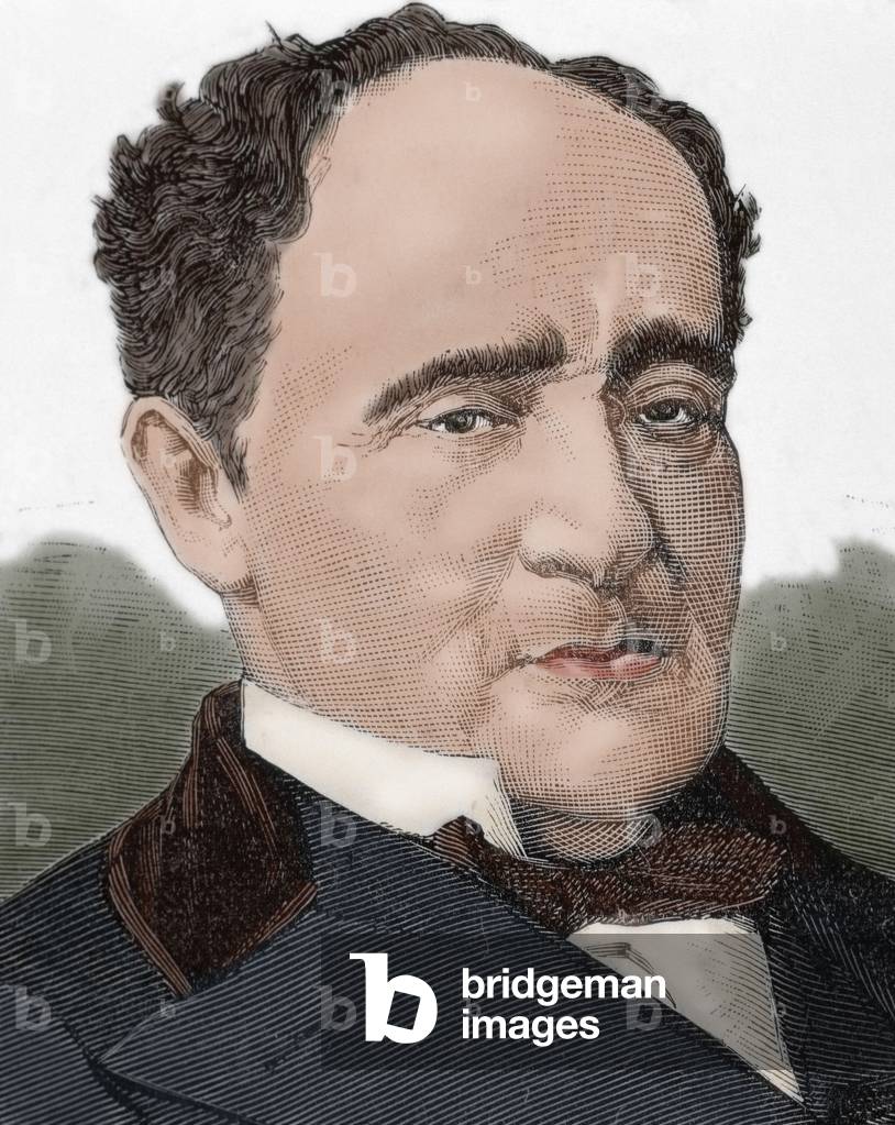 Alejandro Gabriel Real de Azua (1803-1890), Portrait, Engraving, Coloured, by Arturo Carretero Sanchez (1852-1903