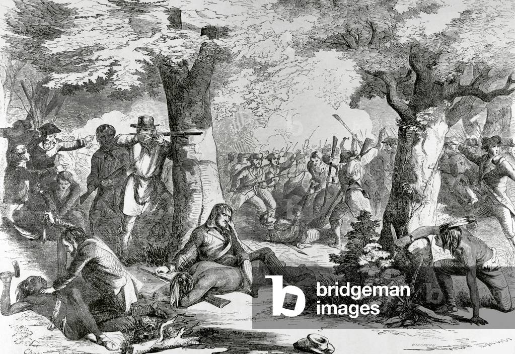 American Revolutionary War (1775-1783). Battle of Oriskany (August 6, 1777). Death of Nicholas Herkimer (1728-1777) (engraving)