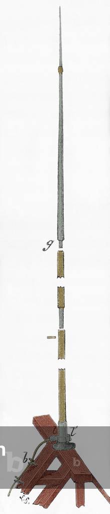 Ancient Lightning Rod. Colored engraving.