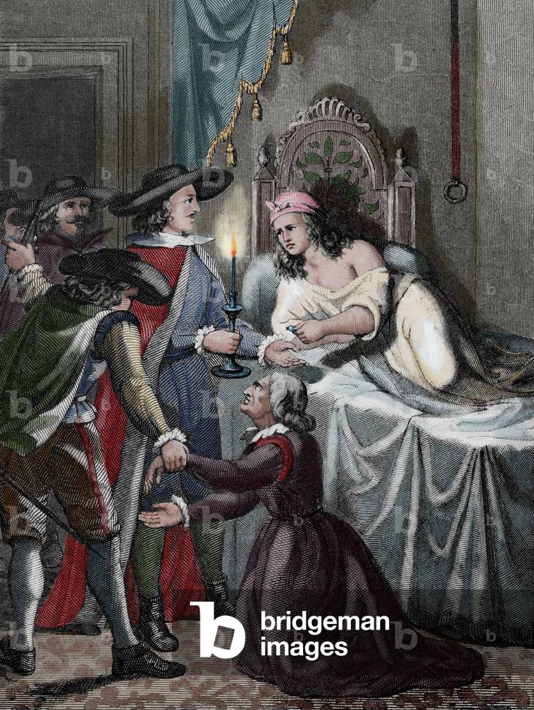 Alain-Rene Lesage (1668-1747). French novelist and playwright. Engraving. Scene novel Gil Blas. COLOURed. France