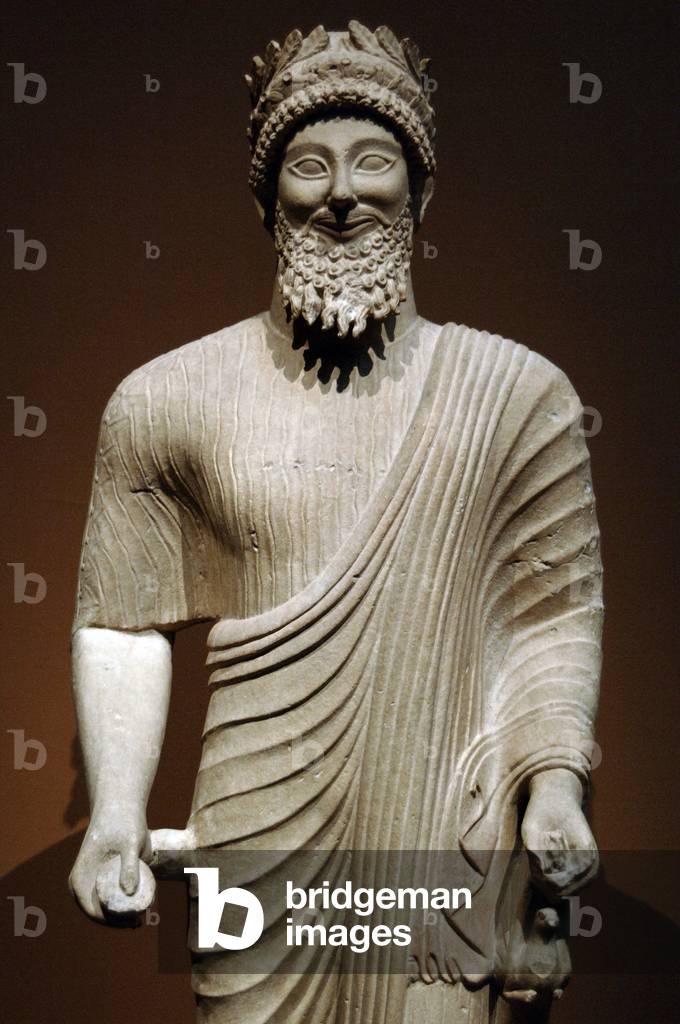 Phoenician art. Cyprus. Bearded man with votive offerings. Ca. 475-450 BC. Classical Period. 