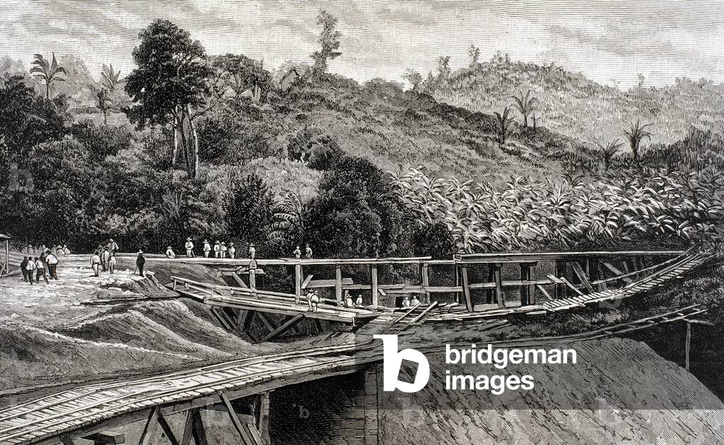 Construction of the Panama Canal. Works in bridge called 'Alto-Obispo'. 
