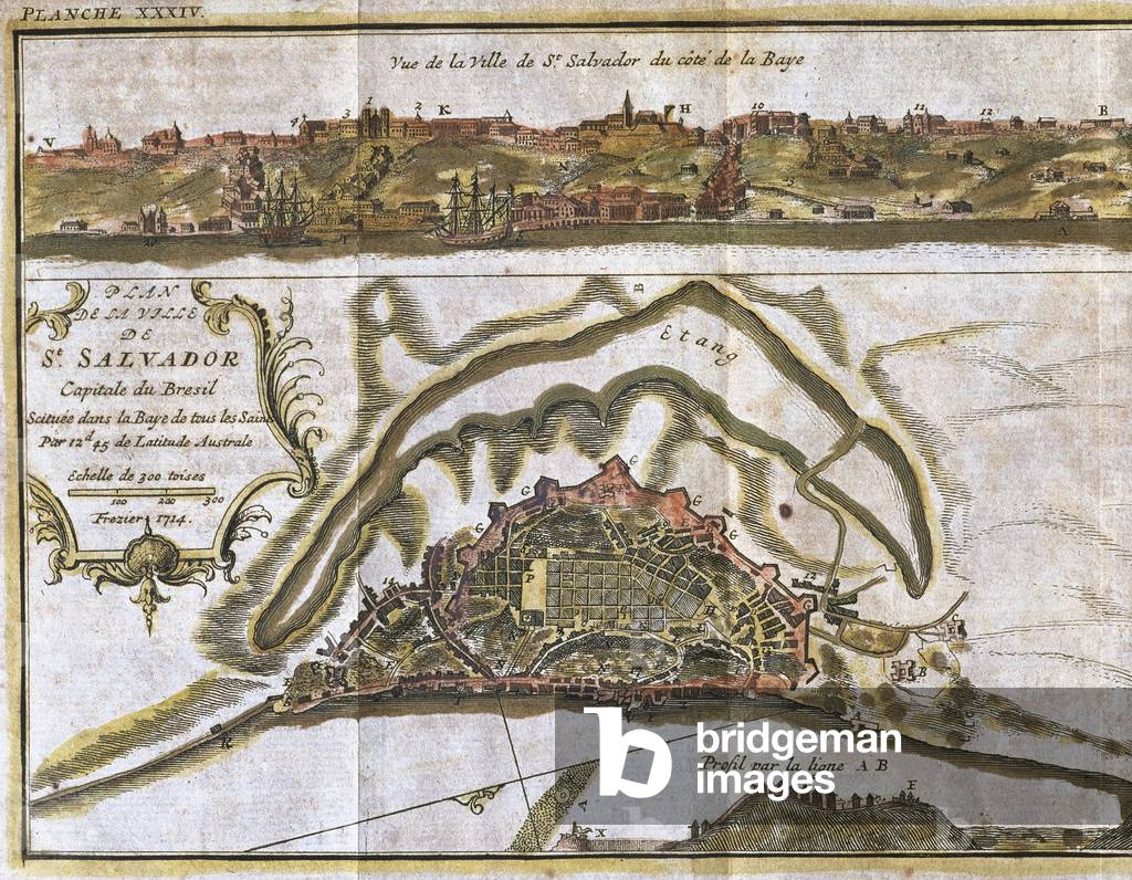 Brazil, San Salvador in 1714, Map.