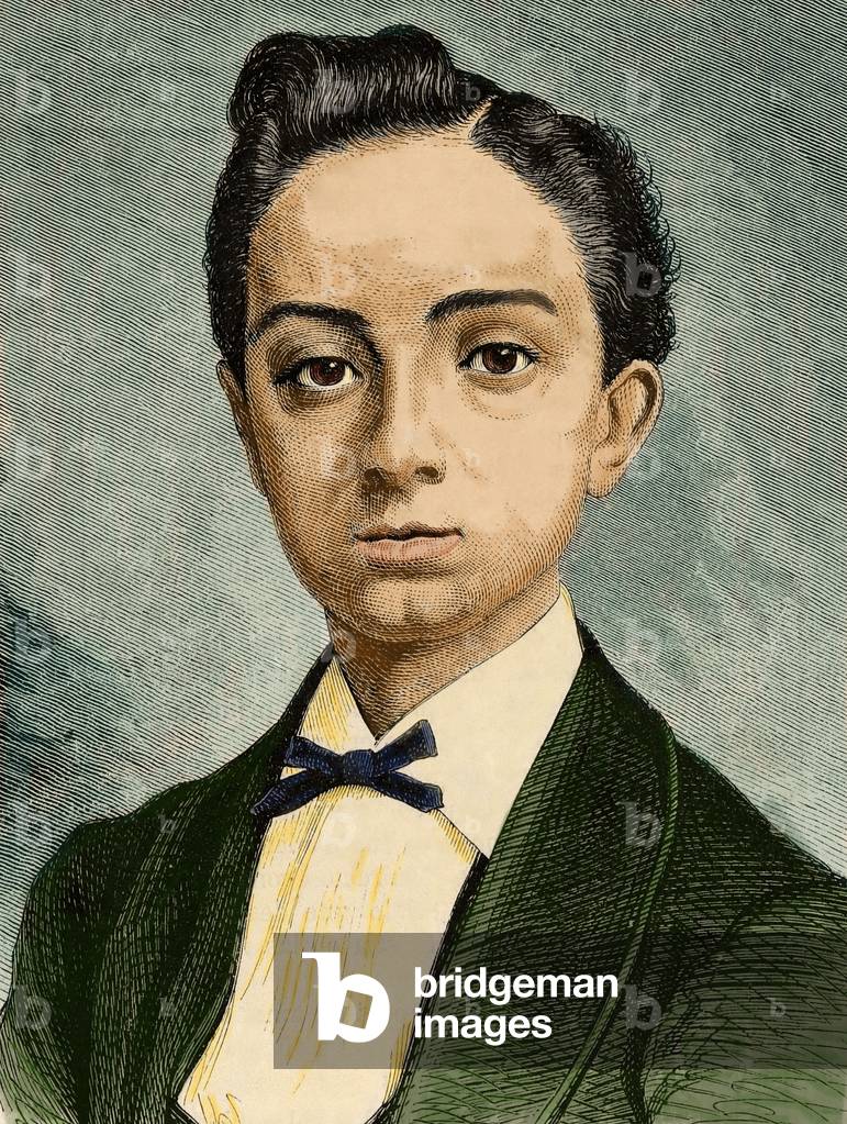 Alphonse XII of Spain. Prince. Colored engraving.