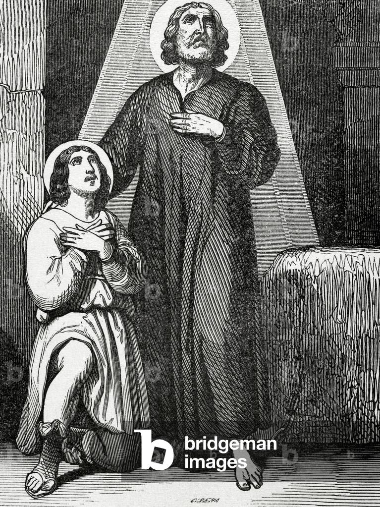 Portrait of Saint Valentine, Roman saint, 3rd century (engraving)