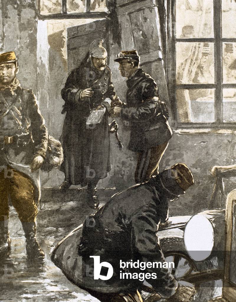 First World War. Generals Joffre and French talking about fighting line in Flanders.