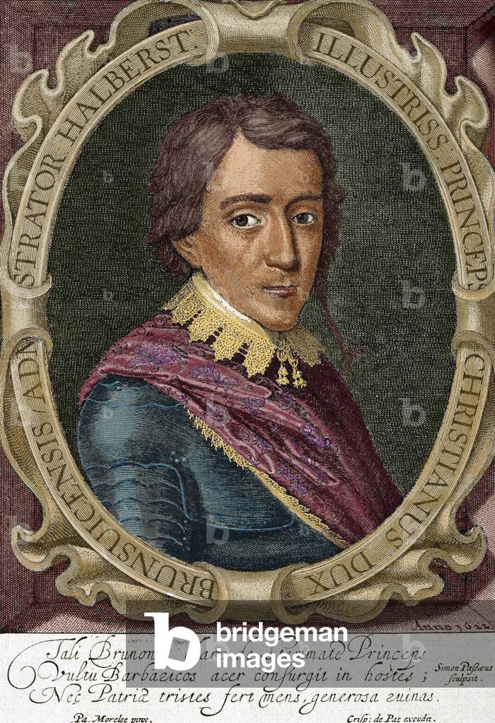 Christian the Younger of Brunswick (1599-1626). Colored engraving.