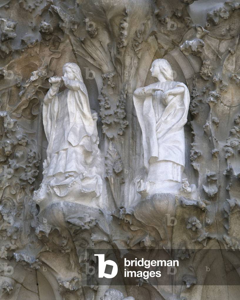 Spain. Barcelona. Basilica and Expiatory Church of the Holy Family. The Nativity. Singing Angels. Esculpted  by Llorenc Matamala i Pinol (1856-1925).