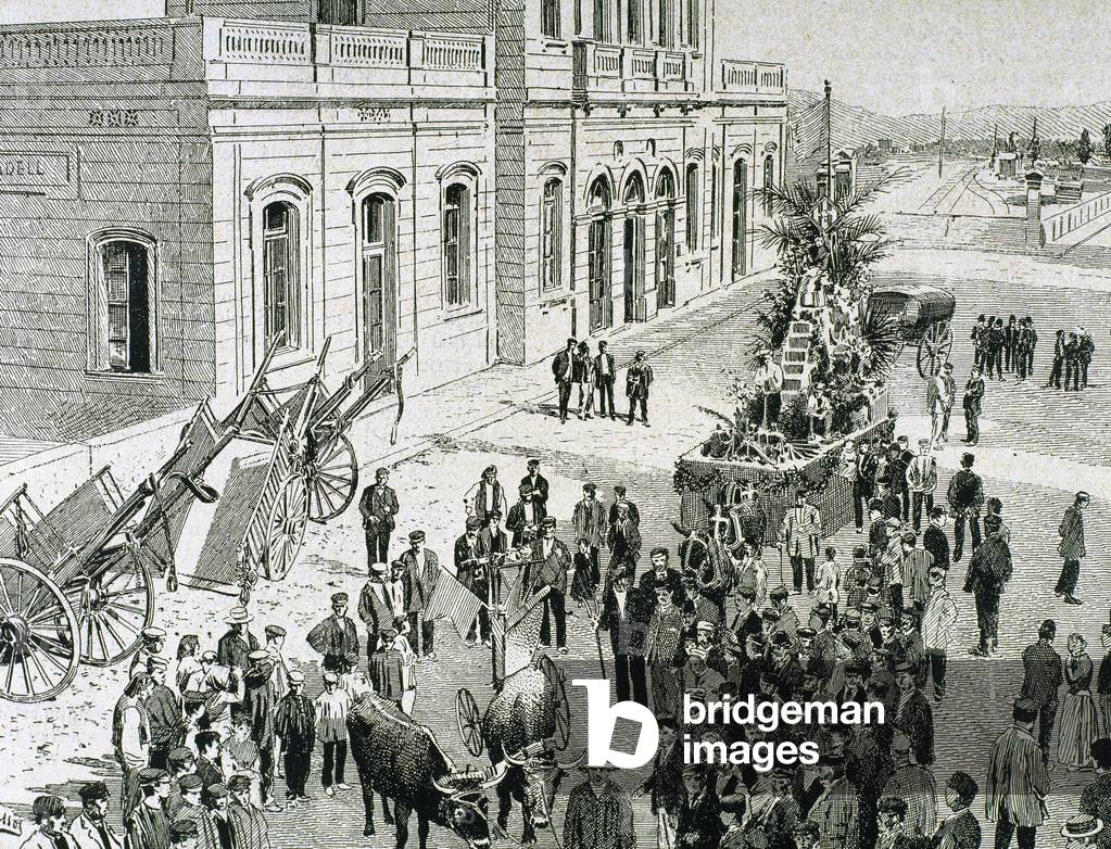 Spain. Catalonia. Sabadell. Agricultural Parade. Engraving.