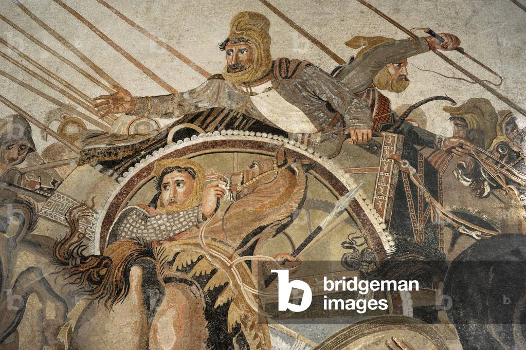 Alexander Mosaic, Battle of Issus (333 B,C,), between Alexander and Darius, Mosaic, 2nd century AD, Detail, Darius III