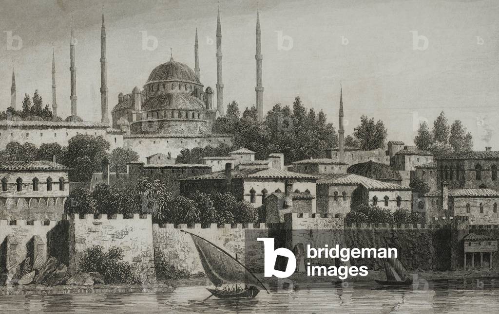 Sultan Ahmed Mosque or Blue Mosque, Constantinople , 1840 (Engraving)