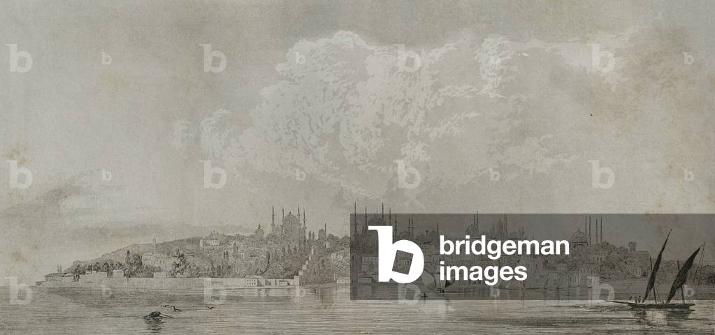 Turkey. Panoramic view of Constantinople with the Seraglio Point. Engraving, 19th century.
