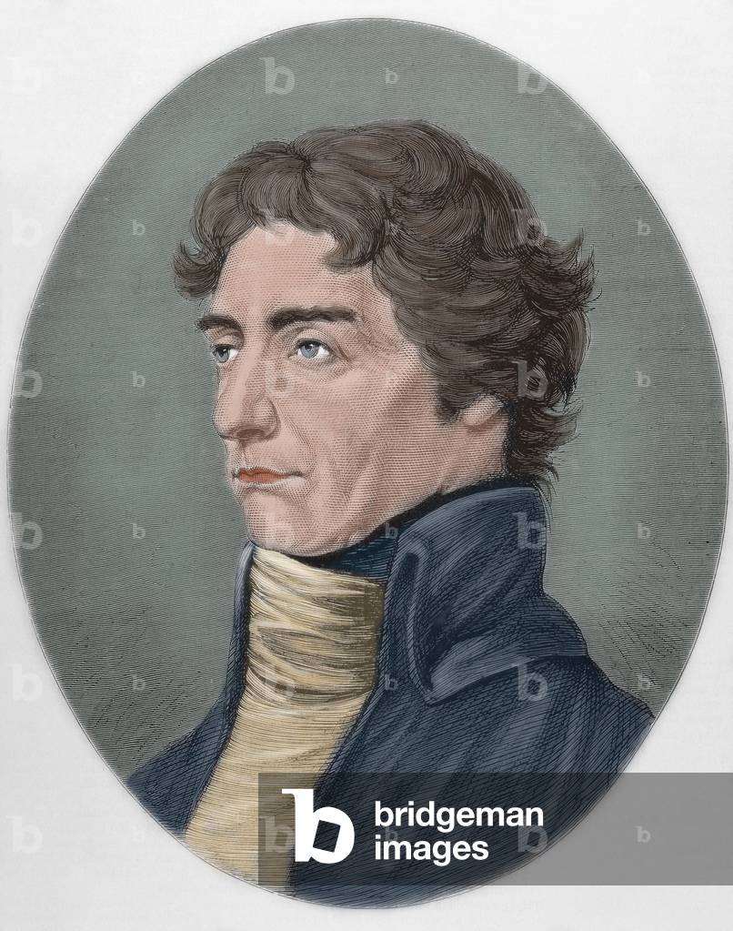 Horatio Nelson (1758-1805). British Vice-admiral. Portrait (colour engraving)